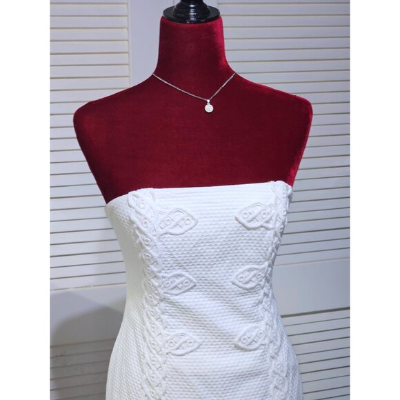 Lilly Pulitzer Womens White Tansy Strapless Textured Embroidered Dress Sz 4 2792 - Picture 3 of 14